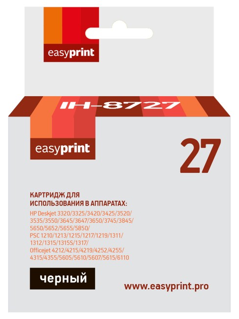 Картридж EasyPrint IH-8727 №27 для HP Deskjet 3320/3520/3550/5650/1210/1315, черный