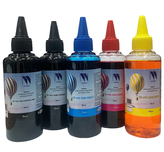 Чернила NV PRINT для аппаратов Canon, комплект 5 цветов (пигментные Bk + водные Bk,C,M,Y) по 100 мл, совместимые