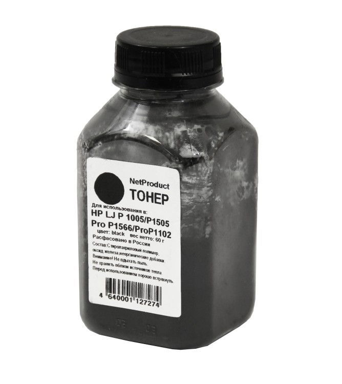 Тонер NetProduct для HP LJ P1005/P1505/ProP1566/ProP1102, Bk, 60 г, банка
