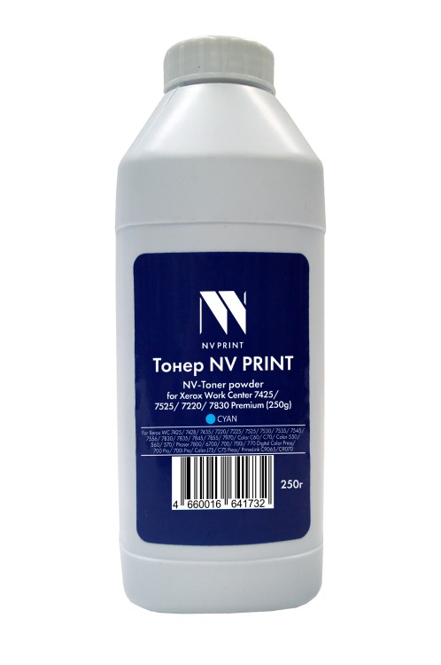 Тонер + девелопер NVP для Xerox WorkCenter 7425, 7525, 7220, 7830 Premium (250г) Cyan. WC 7425, 7428, 7435; WC 7220, 7225; WC 7525, 7530, 7535, 7545, 7556, 7830, 7835, 7845, 7855, 7970; Color C60, С70; Color 550, 560, 570; Phaser 7800; Phaser 6700; 700, 7