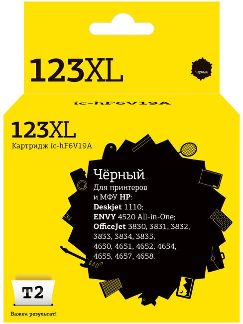 IC-HF6V19A Картридж T2 №123XL для HP Deskjet 1110/2130/2131/2132/2133/2134/2620/2630/2632, черный
