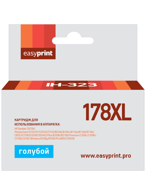 Картридж EasyPrint IH-323 №178XL для HP Deskjet 3070A/Photosmart 5510/6510/C8583, голубой, с чипом Картридж EasyPrint IH-323 №178XL для HP Deskjet 3070A/Photosmart 5510/6510/C8583, голубой, с чипом