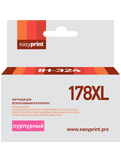Картридж EasyPrint IH-324 №178XL для HP Deskjet 3070A/Photosmart 5510/6510/C8583, пурпурный,с чипом Картридж EasyPrint IH-324 №178XL для HP Deskjet 3070A/Photosmart 5510/6510/C8583, пурпурный,с чипом