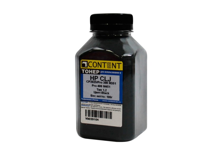 Тонер Content для HP CLJ CP2025/Pro 300 M351/Pro 400 M451, Тип 1.2, Bk, 100 г, банка