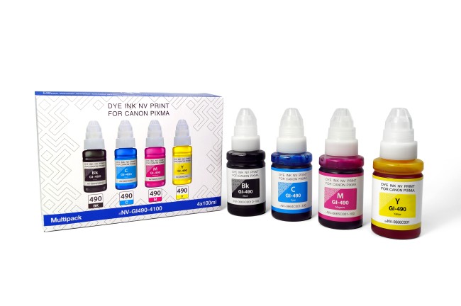 Чернила NVP GI-490 для принтеров Canon Pixma G1400/G2400, набор 4 цвета по 100 мл совместимые