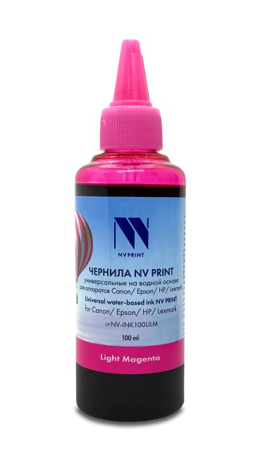 Чернила NV PRINT универсальные на водной основе NV-INK100ULM для аппаратов Сanon/Epson/НР/Brother (100 ml) Light Magenta совместимые
