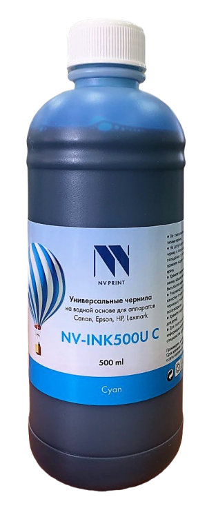 Чернила NV PRINT универсальные на водной основе NV-INK500UC для аппаратов Сanon/Epson/НР/Lexmark (500 ml) Cyan совместимые