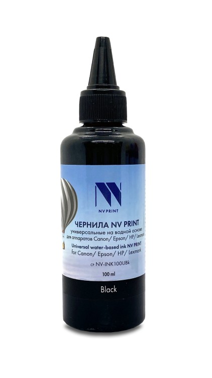 Чернила NV PRINT универсальные на водной основе NV-INK100UBk для аппаратов Сanon/Epson/НР/Brother (100 ml) Black совместимые
