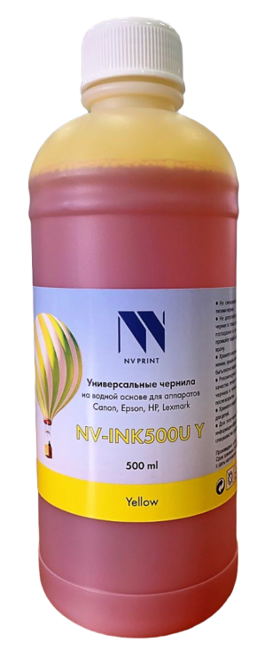 Чернила NV PRINT универсальные на водной основе NV-INK500UY для аппаратов Сanon/Epson/НР/Lexmark (500 ml) Yellow совместимые