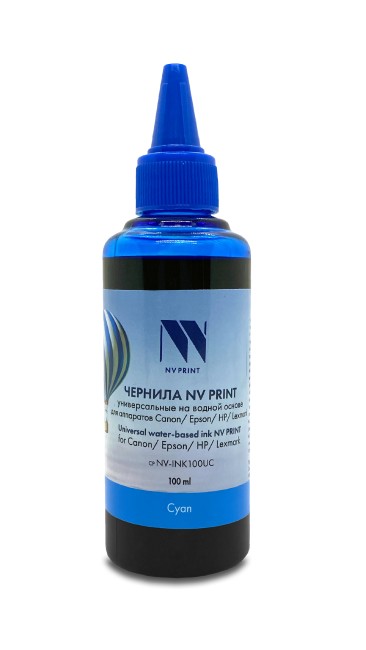 Чернила NV PRINT универсальные на водной основе NV-INK100UC для аппаратов Сanon/Epson/НР/Brother (100 ml) Cyan совместимые