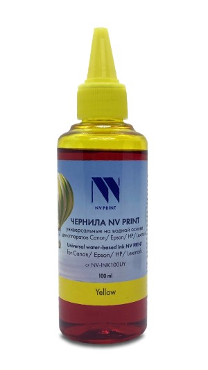 Чернила NV PRINT универсальные на водной основе NV-INK100UY для аппаратов Сanon/Epson/НР/Brother (100 ml) Yellow совместимые
