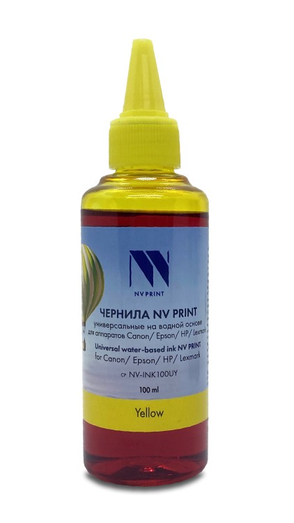 Чернила NV PRINT универсальные на водной основе NV-INK100UY для аппаратов Сanon/Epson/НР/Brother (100 ml) Yellow совместимые