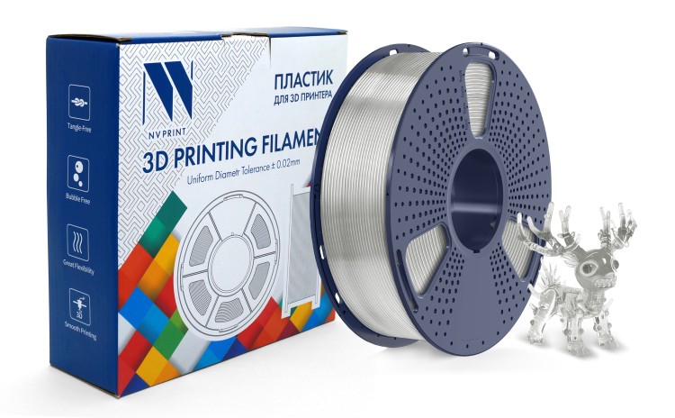 Филамент NVPRINT PLA+ Transparent White для 3D печати диаметр 1.75мм  длина 330 метров  масса 1 кг