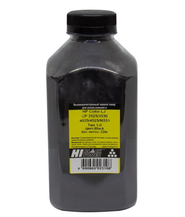 Тонер Hi-Black для HP CLJ CP3525/3530/4025/4525/M551, Тип 1.0, Bk, 220 г, банка