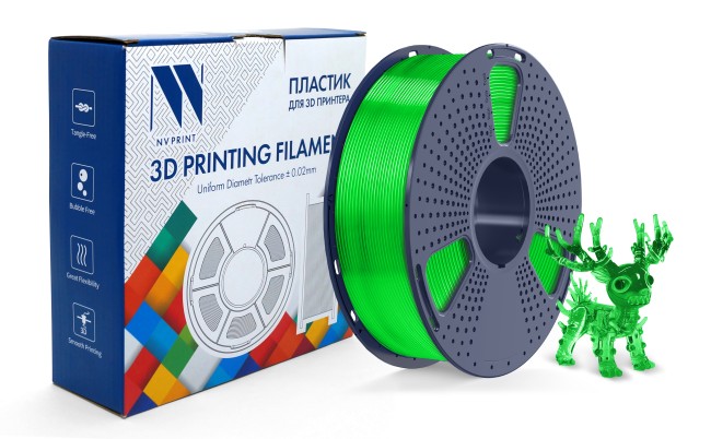 Филамент NVPRINT PLA+ Transparent Green для 3D печати диаметр 1.75мм  длина 330 метров  масса 1 кг
