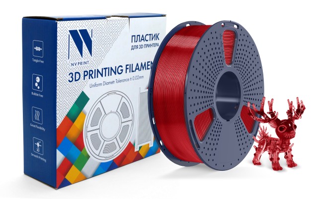 Филамент NVPRINT PLA+ Transparent Red для 3D печати диаметр 1.75мм  длина 330 метров  масса 1 кг