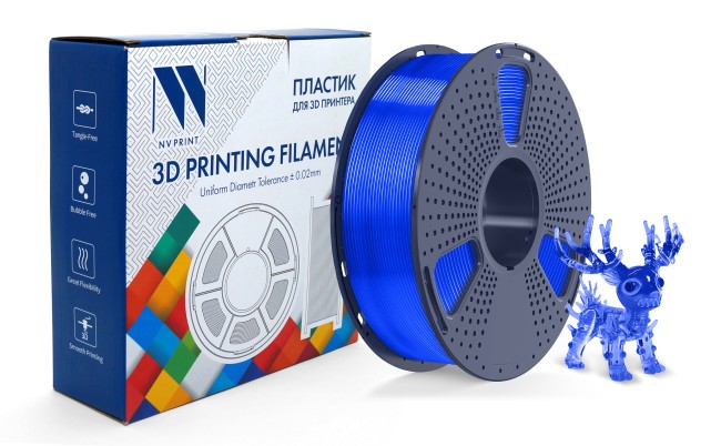 Филамент NVPRINT PLA+ Transparent Blue для 3D печати диаметр 1.75мм  длина 330 метров  масса 1 кг