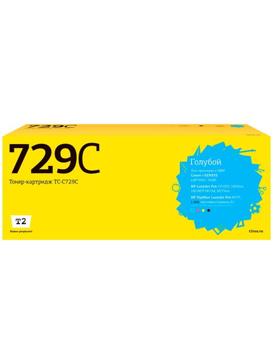 TC-C729C Картридж T2 для Canon i-SENSYS LBP7010C/HP LJ Pro CP1025 (1000 стр.) Голубой, с чипом