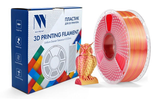 Филамент NVPRINT Silk PLA+  Red/Gold  для 3D печати диаметр 1.75мм  длина 330 метров  масса 1 кг