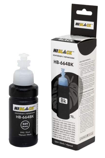 Контейнер с чернилами Hi-Black (HB-664BK) для Epson L130/L310/L405/L655,C13T66414A,  Bk, 70ml