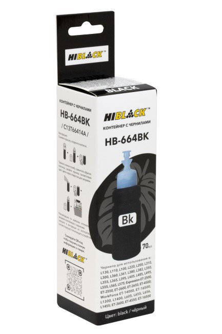 Контейнер с чернилами Hi-Black (HB-664BK) для Epson L130/L310/L405/L655,C13T66414A,  Bk, 70ml