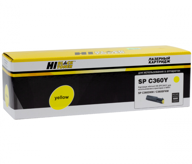 Тонер-картридж Hi-Black (HB-SPC360Y) для Ricoh Aficio SPC360DNw/SFNw/SNw/SPC361SFNw, Y, 5K