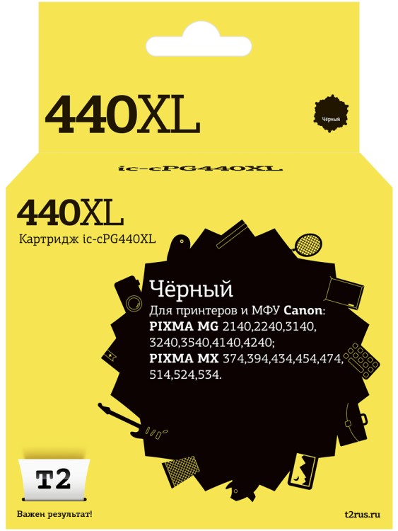 IC-CPG440XL Картридж T2 для Canon PIXMA MG2140/3140/3540/MX394/434/474, черный