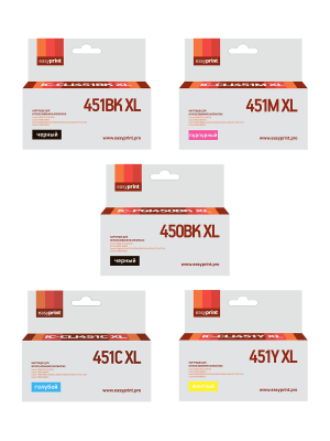 Комплект картриджей EasyPrint IC-CLI451XL_SET для Canon: PGI-450BK XL/CLI-451 XL, пигментный черный, черный, голубой, пурпурный, желтый