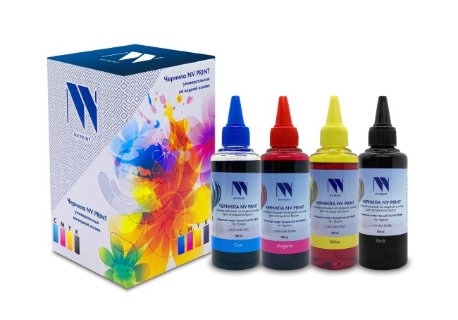 Чернила NV PRINT универсальные на водной основе для аппаратов Epson, комплект 4 цвета по 100 мл совместимые