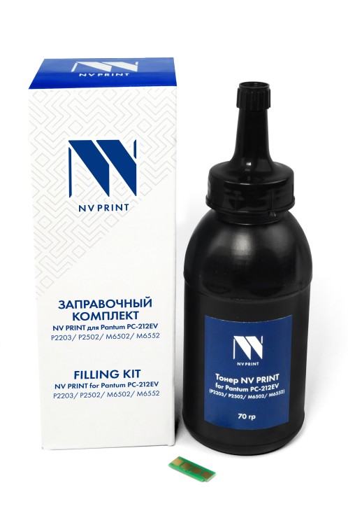 Заправочный комплект NVP для Pantum PC-212EV P2203/P2502/M6502/M6552 (тонер 70 г + чип многоразовый) совместимый