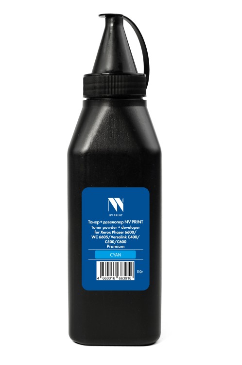 Тонер + девелопер NVP для Xerox Phaser 6600/WorkCentre 6605, 6655/Versalink C400, C405, C500, С505, C600, С605 Premium (110г) Cyan совместимый