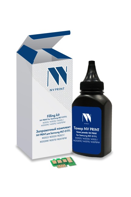 Заправочный комплект NV PRINT для Samsung MLT-D111L (M2022, M2020, M2021, M2020W, M2070, M2070FW), 60 гр, 1800 стр (тонер + чип) совместимый
