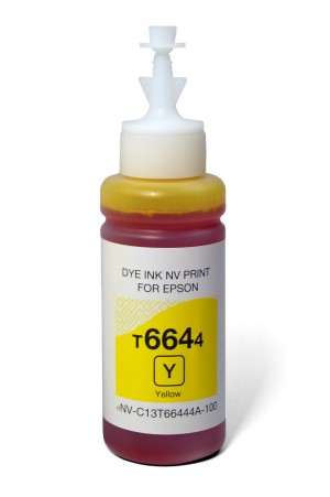 Чернила NV PRINT T6644 (C13T66444A) для Epson L100, L110, L120, L132, L200, L210, L222, L300, L312, L350, L355, L362, L366, L456, L550, L555, L566, L1300, L386, L486, L121, L3050, L3060, L3070, L364, L382,  L605, L655, L1455 (70 ml) Yellow совместимые