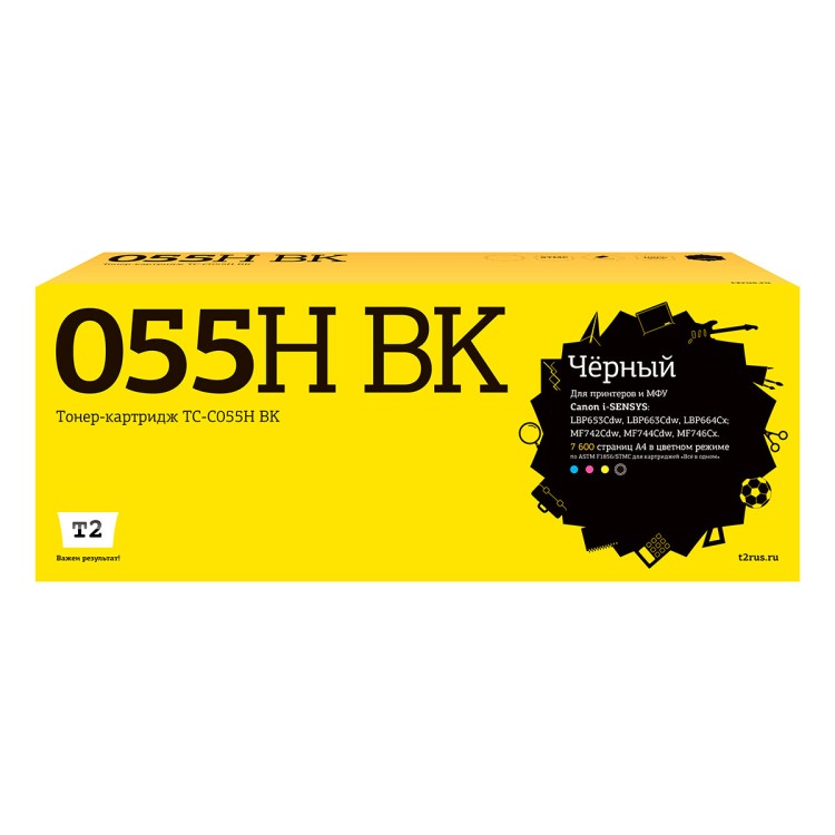 Лазерный картридж T2 TC-C055HBK (i-SENSYS LBP653Cdw/LBP663Cdw/LBP664Cx/MF742Cdw/MF744Cdw/MF746Cx) для Canon, черный, с чипом